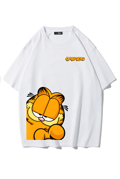 BRZ Collection Unisex Oversize Garfield T-shirt (BEYAZ)