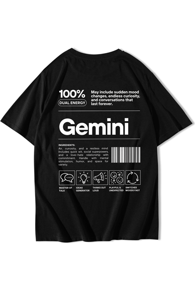 BRZ Collection Unisex Oversize Gemini T-shirt Siyah
