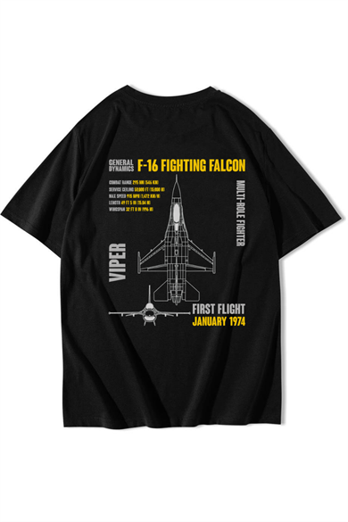 BRZ Collection Unisex Oversize General Dynamics F-16 Fighting Falcon T-shirt Siyah