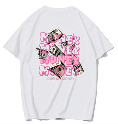 BRZ Collection Unisex Oversize Give Me Money T-Shirt (BEYAZ)