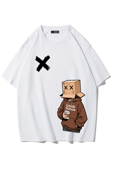 BRZ Collection Unisex Oversize Good Person T-shirt (BEYAZ)