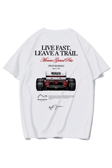 BRZ Collection Unisex Oversize Grand Prix Race Car Monaco T-shirt (BEYAZ)