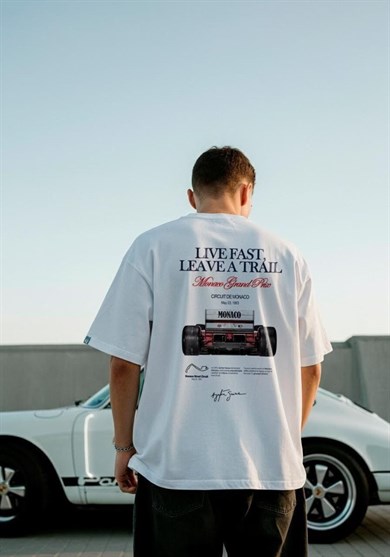 BRZ Collection Unisex Oversize Grand Prix Race Car Monaco T-shirt (BEYAZ)