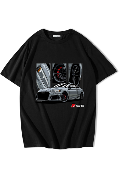 BRZ Collection Unisex Oversize GRAY AUDI RS5 T-shirt Siyah