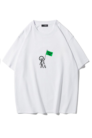BRZ Collection Unisex Oversize Green Flag Stay Safe T-shirt BEYAZ