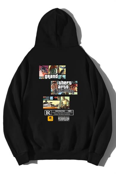 BRZ Collection Unisex Oversize GTA San Andreas Wasted Hoodie Siyah