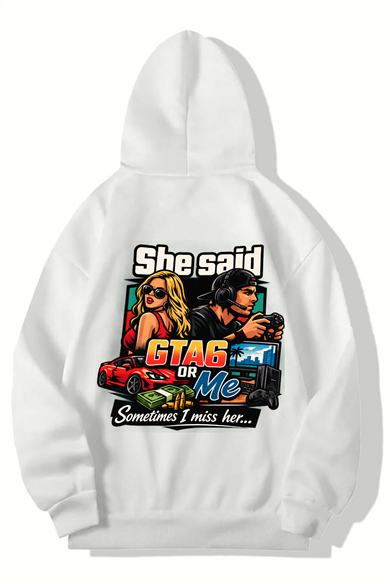 BRZ Collection Unisex Oversize GTA6 Or Me Hoodie (BEYAZ)