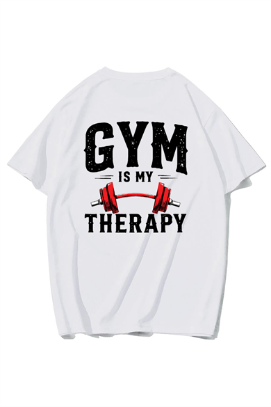 BRZ Collection Unisex Oversize Gym Is My Therapy T-shirt (BEYAZ)