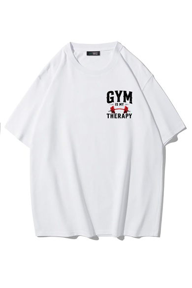 BRZ Collection Unisex Oversize Gym Is My Therapy T-shirt (BEYAZ)