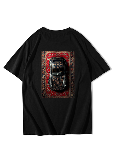 BRZ Collection Unisex Oversize Halı Desenli Araba T-shirt Siyah