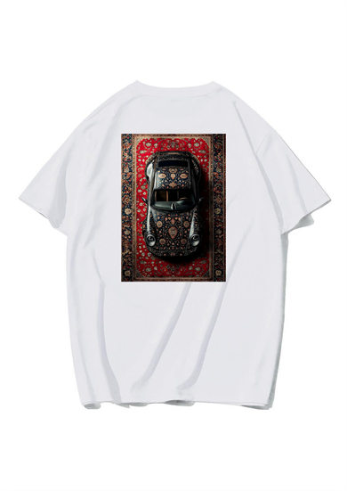BRZ Collection Unisex Oversize Halı Desenli Araba T-shirt (BEYAZ)