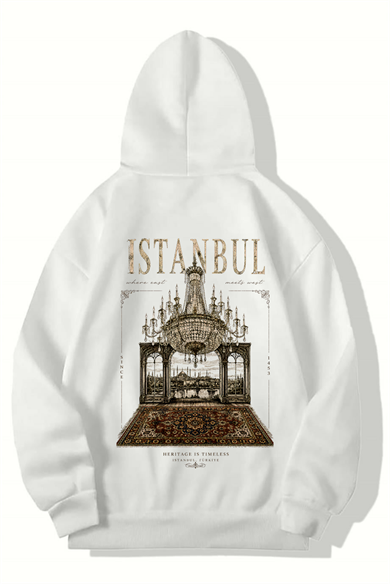 BRZ Collection Unisex Oversize Heritage Is Timeless Istanbul Hoodie (BEYAZ)