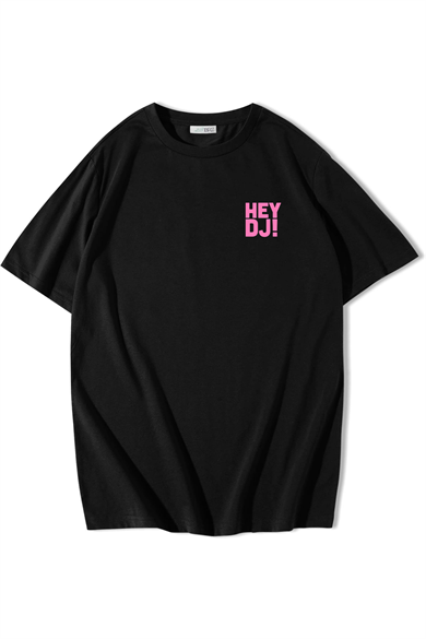 BRZ Collection Unisex Oversize HEY DJ! T-shirt Siyah