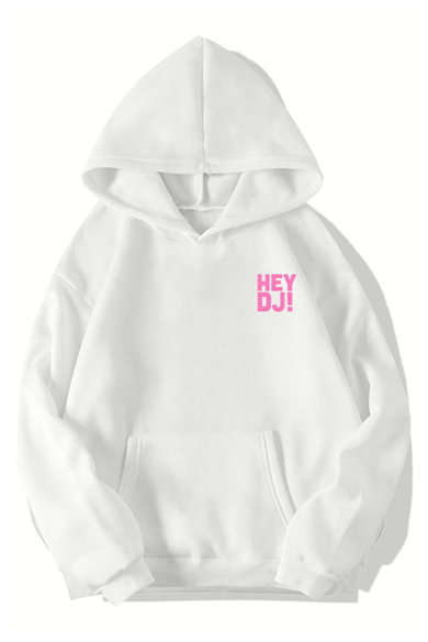 BRZ Collection Unisex Oversize Hey DJ! Hoodie (BEYAZ)