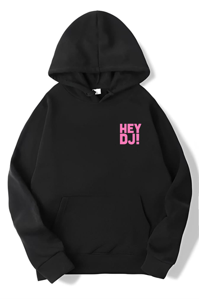 BRZ Collection Unisex Oversize HEY DJ! Hoodie Siyah