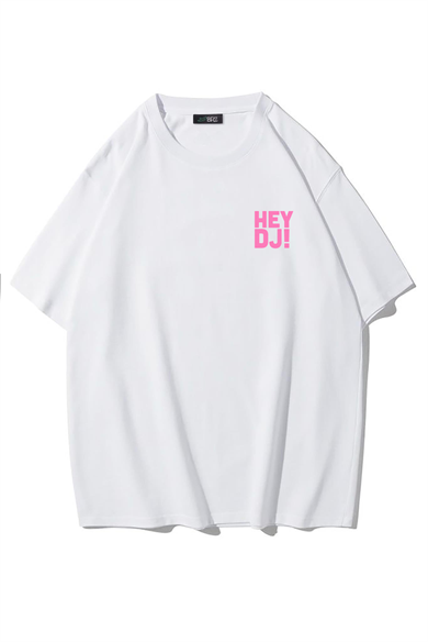 BRZ Collection Unisex Oversize HEY DJ! T-shirt (BEYAZ)