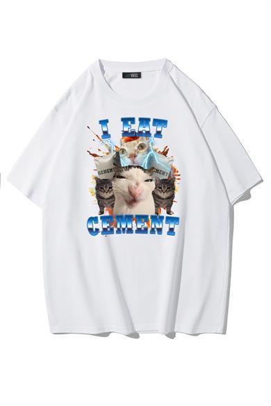 BRZ Collection Unisex Oversize I Eat Cement T-shirt Beyaz