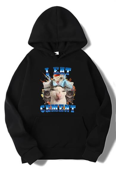 BRZ Collection Unisex Oversize I Eat Cement Hoodie Siyah
