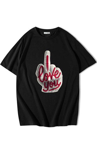 BRZ Collection Unisex Oversize I Love You T-shirt Siyah