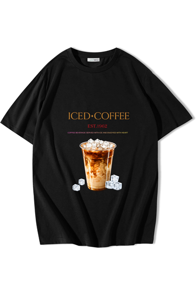 BRZ Collection Unisex Oversize Iced Coffee T-shirt Siyah
