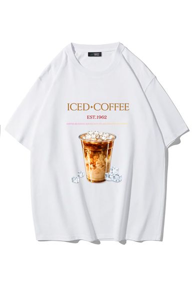BRZ Collection Unisex Oversize Iced Coffee T-shirt (BEYAZ)
