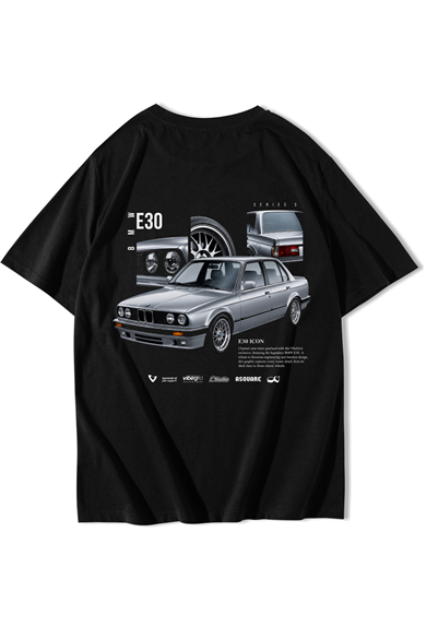 BRZ Collection Unisex Oversize Icon E30 Icon T-Shirt Siyah