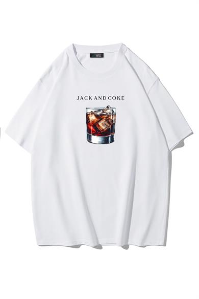 BRZ Collection Unisex Oversize Jack and Coke T-shirt Beyaz