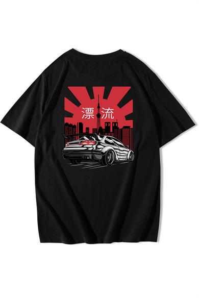 BRZ Collection Unisex Oversize Arka Baskılı Japanese City Sport Car T-shirt