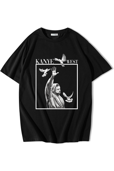 BRZ Collection Unisex Oversize Kanye Dove Art T-shirt Siyah