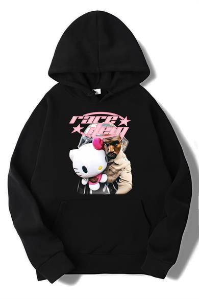 BRZ Collection Unisex Oversize Kanye West Hello Kitty Rare Item Hoodie Siyah