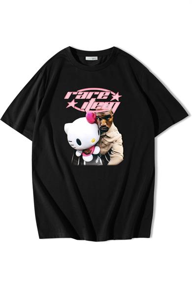 BRZ Collection Unisex Oversize Kanye West Hello Kitty Rare Item T-shirt Siyah