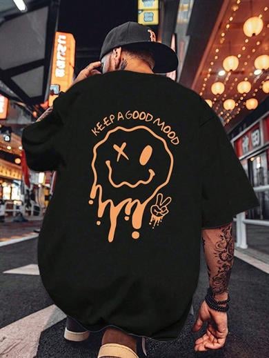 BRZ Collection Unisex Oversize Keep A Good Mood T-Shirt Siyah