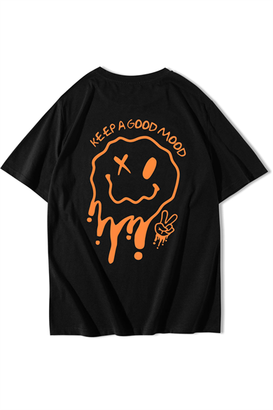 BRZ Collection Unisex Oversize Keep A Good Mood T-Shirt Siyah