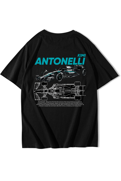 BRZ Collection Unisex Oversize Kimi Antonelli T-shirt Siyah
