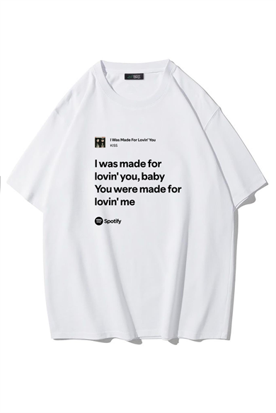 BRZ Collection Unisex Oversize Kiss - I Was Made For Lovin You T-shirt (BEYAZ)