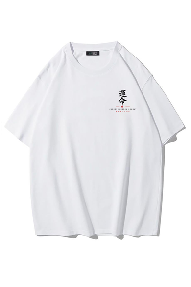 BRZ Collection Unisex Oversize Kitsune Sakura Warrior T-shirt (BEYAZ)