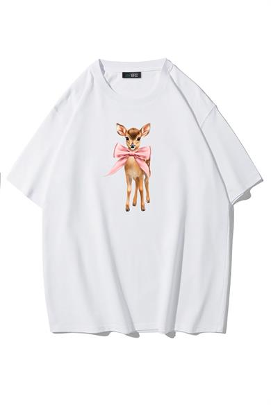 BRZ Collection Unisex Oversize Kurdeleli Ceylan T-shirt Beyaz