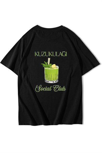 BRZ Collection Unisex Oversize Kuzu Kulağı Kokteyl T-shirt Siyah