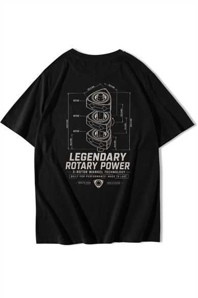 BRZ Collection Unisex Oversize Legendary Rotary Power T-shirt Siyah
