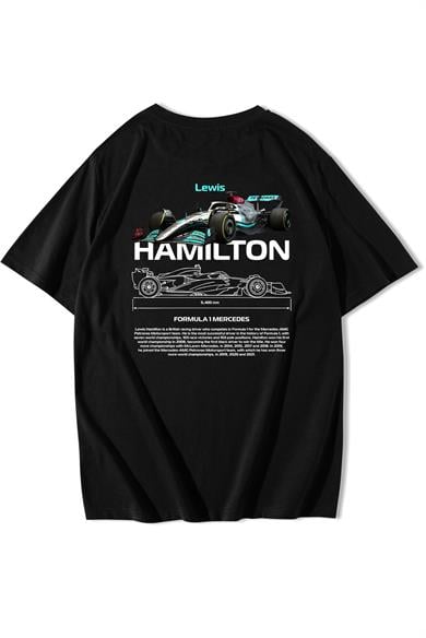 BRZ Collection Unisex Oversize Lewis Hamilton T-shirt Siyah
