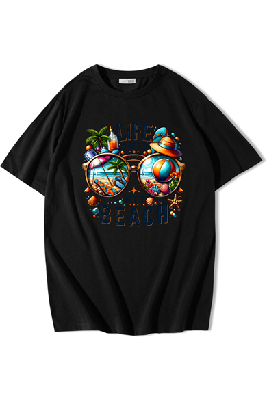 BRZ Collection Unisex Oversize Life Is Better At The Beach T-shirt Siyah