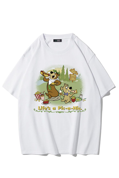 BRZ Collection Unisex Oversize Lifes a Pic-a Nic.T-shirt (BEYAZ)