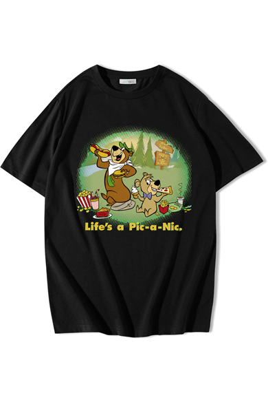 BRZ Collection Unisex Oversize Lifes a Pic-a Nic.T-shirt Siyah