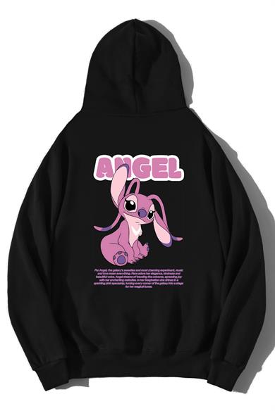 BRZ Collection Unisex Oversize Lilo & Stitch Angel Hoodie Siyah