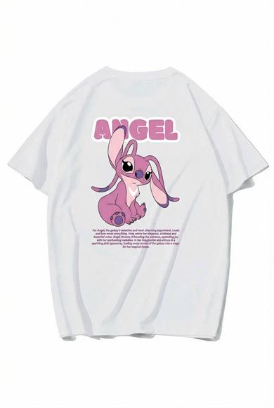 BRZ Collection Unisex Oversize Lilo & Stitch Angel T-shirt (BEYAZ)