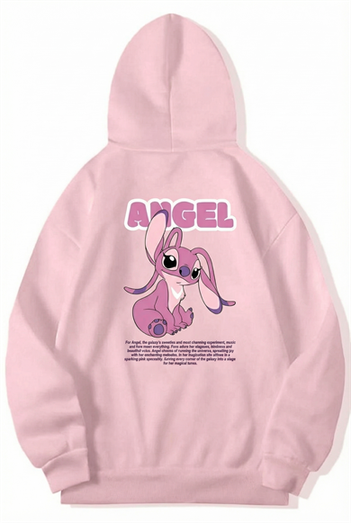 BRZ Collection Unisex Oversize Lilo & Stitch Angel Hoodie (AÇIK PEMBE)