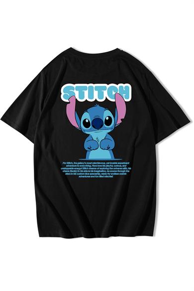 BRZ Collection Unisex Oversize Lilo & Stitch - Stitch T-shirt Siyah