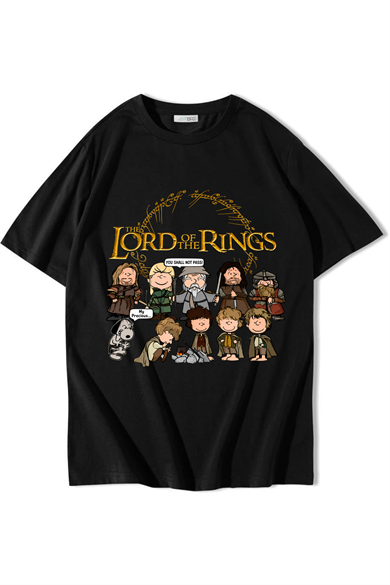 BRZ Collection Unisex Oversize Lord Of The Rings T-Shirt Siyah