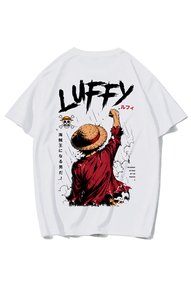 BRZ Collection Unisex Oversize Luffy T-shirt (BEYAZ)