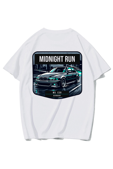 BRZ Collection Unisex Oversize M5 E39 Midnight Run T-shirt (BEYAZ)